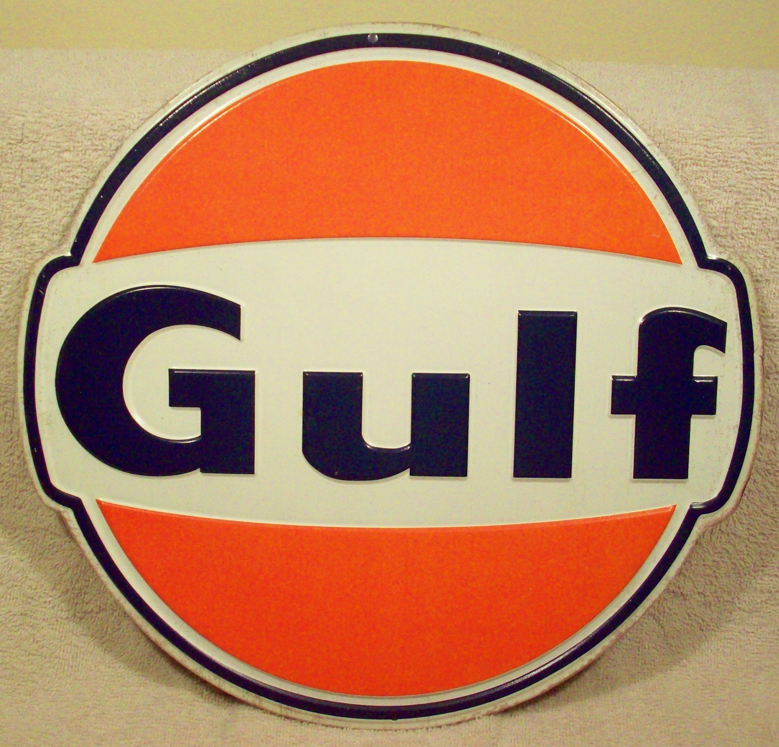 Gulf Gas Metal Sign Raised Lettering 12 by 12 Inches Porsche 917 