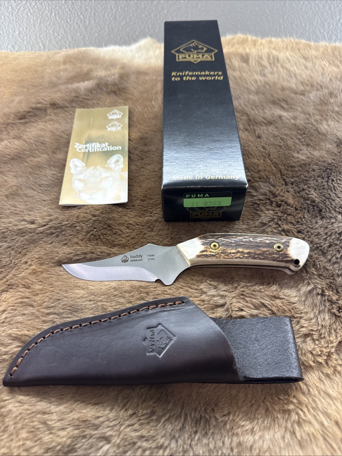 RARE Puma Buddy Fixed Blade Knife 118383 Germany Stag 07/RC NIB NOS