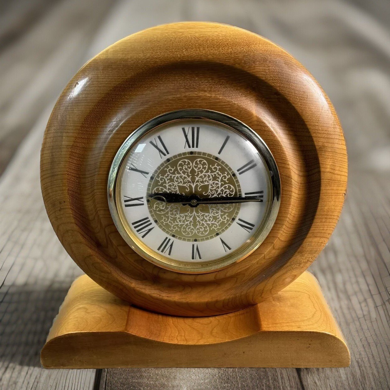 Beautiful Wood Lanshire electric mantel clock in working Oregon Myrtle wood