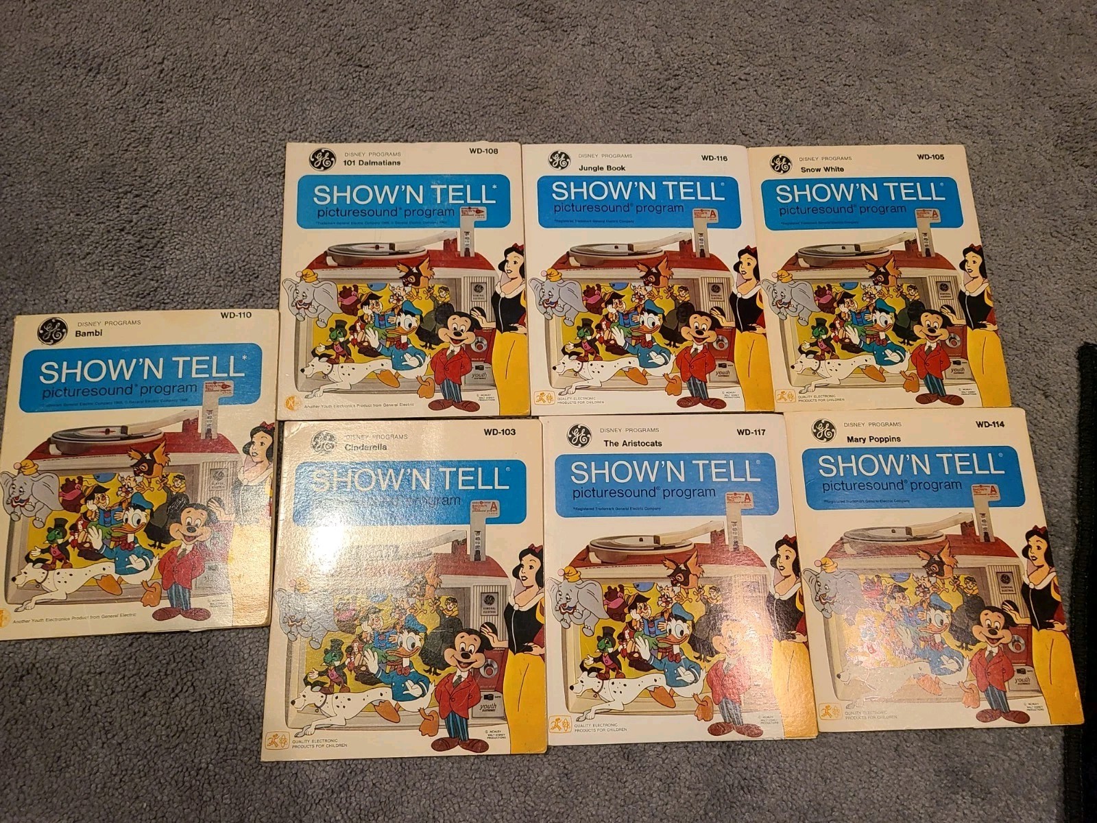 VINTAGE 1969 SHOW\'N TELL PICTURESOUND PROGRAM DISNEY Lot Of 7 Snow White Bambi