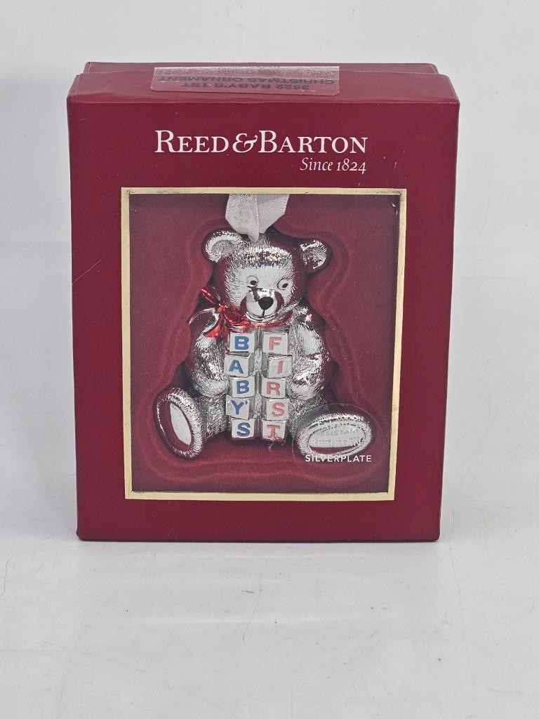 Reed & Barton Baby\'s 1st Christmas 3D Teddy Bear w/ Blocks Silver Plate Ornament