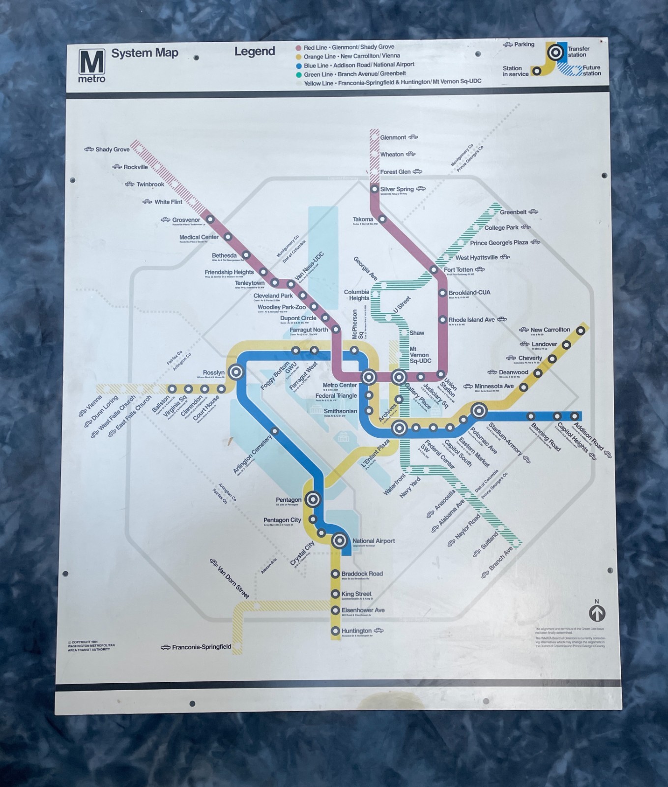 Vintage Original 1984 Metro WMATA Metro Station Map Sign Washington DC 