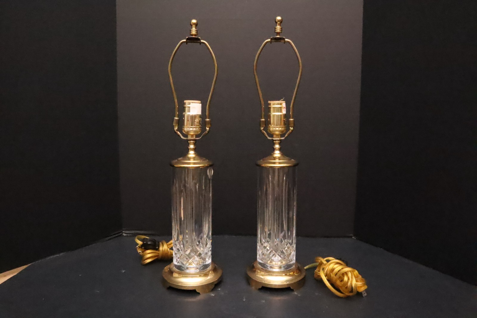 Pair Waterford Lismore Crystal Table Lamps Ireland 20\