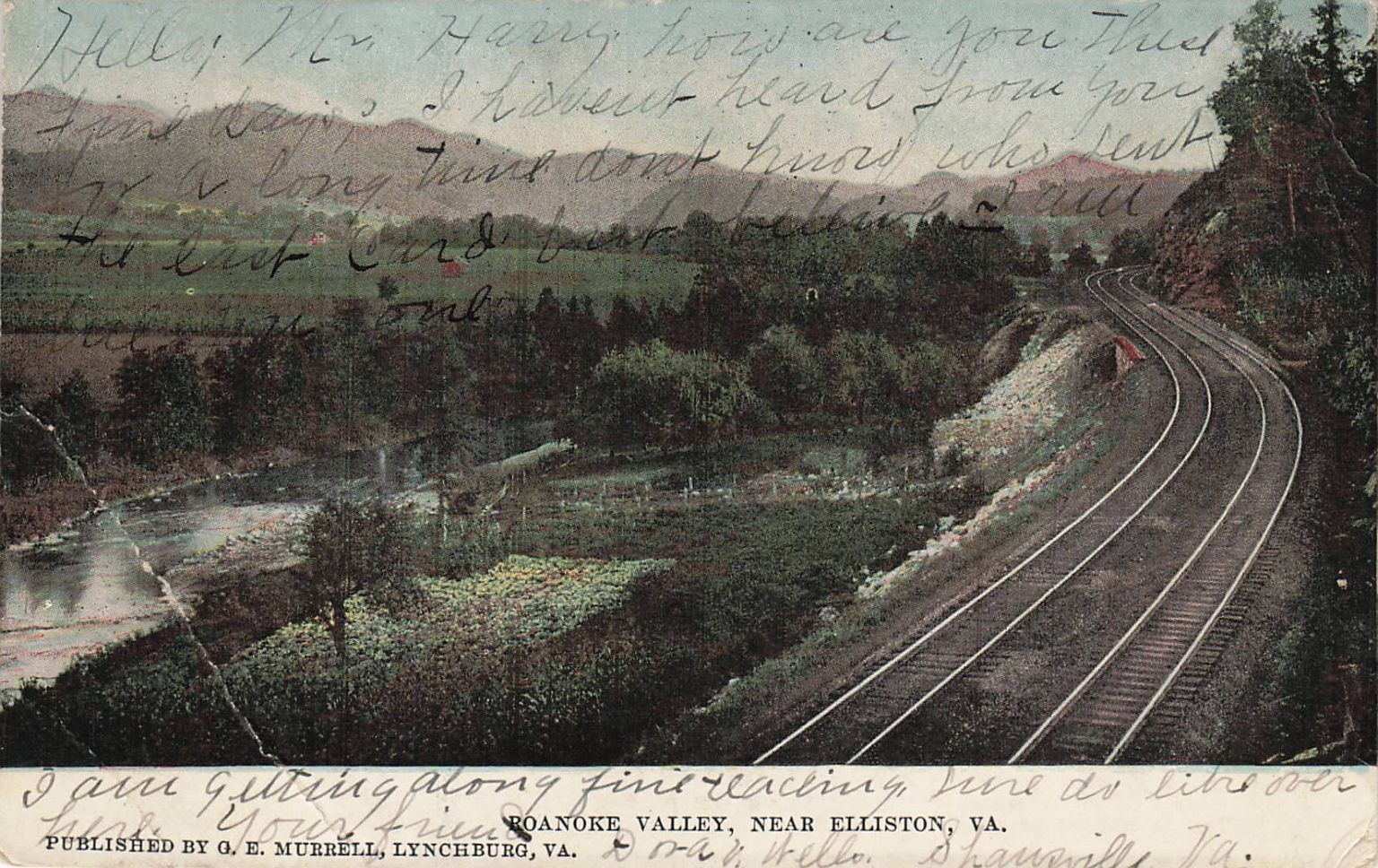 1908 Roanoke Valley Elliston VA Railway River Mountain Postcard G. E. Murrell 1908 Roanoke Valley Elliston VA Railway River Mountain Postcard G. E. Murrell