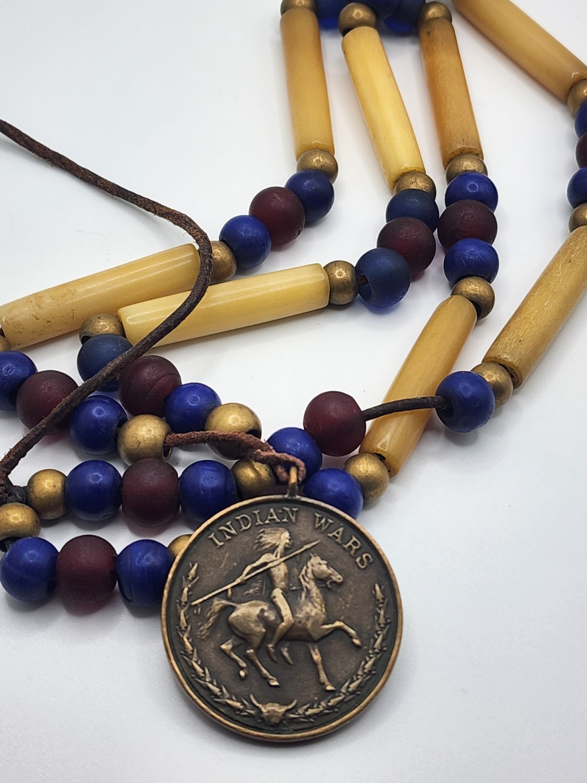 U.S. ARMY INDIAN WARS CAMPAIGN MEDAL on Hand made beads and bone beads