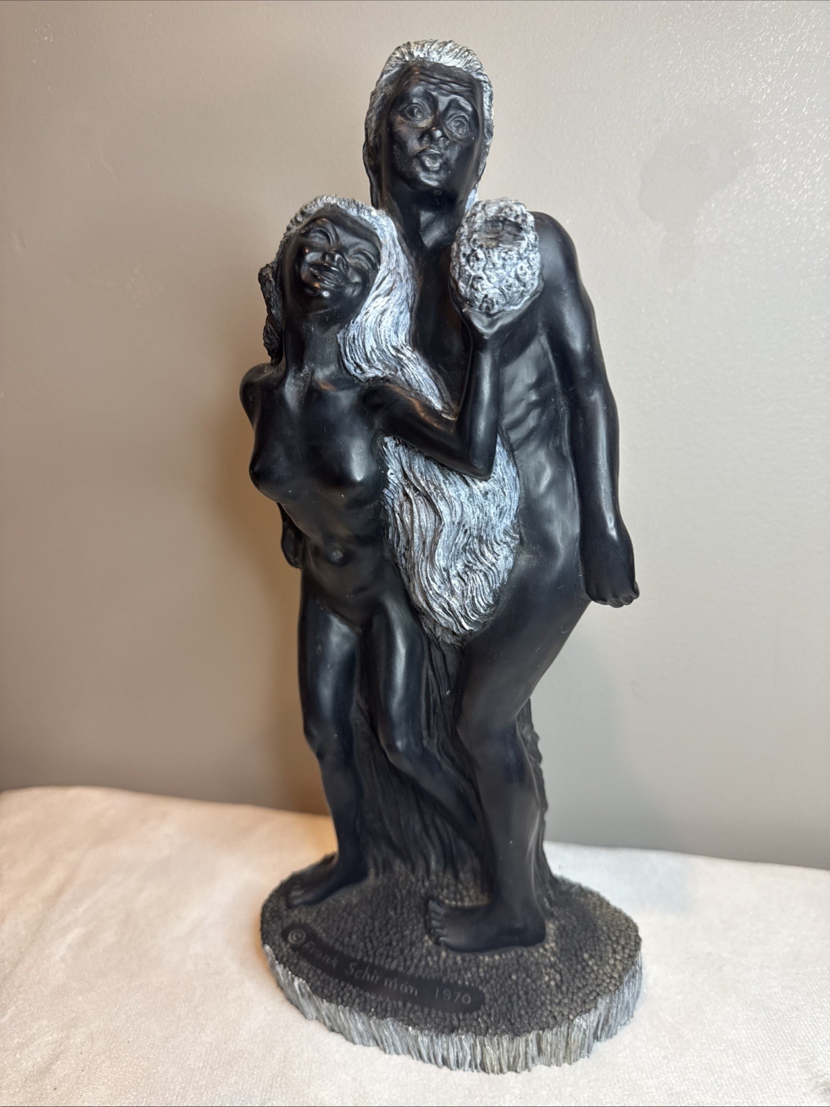 1970 Frank Schirman “Akamu & Eva” Sculpture –Hawaii Black Coral Resin Original 