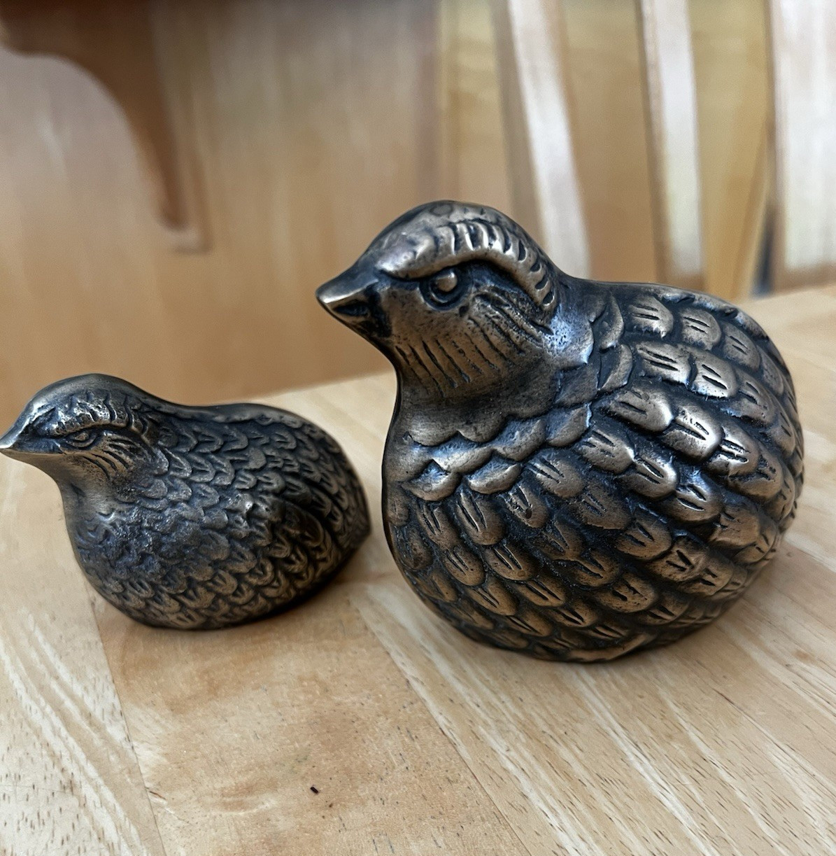 Vintage Brass Quail Partridge Pair Figurines Paperweight MCM Brass Birds