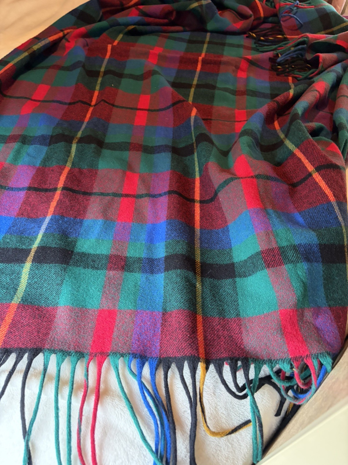 Vintage Wool Fringed Jewel Toned Tartan Plaid Blanket Christmas MCM ~ 86\