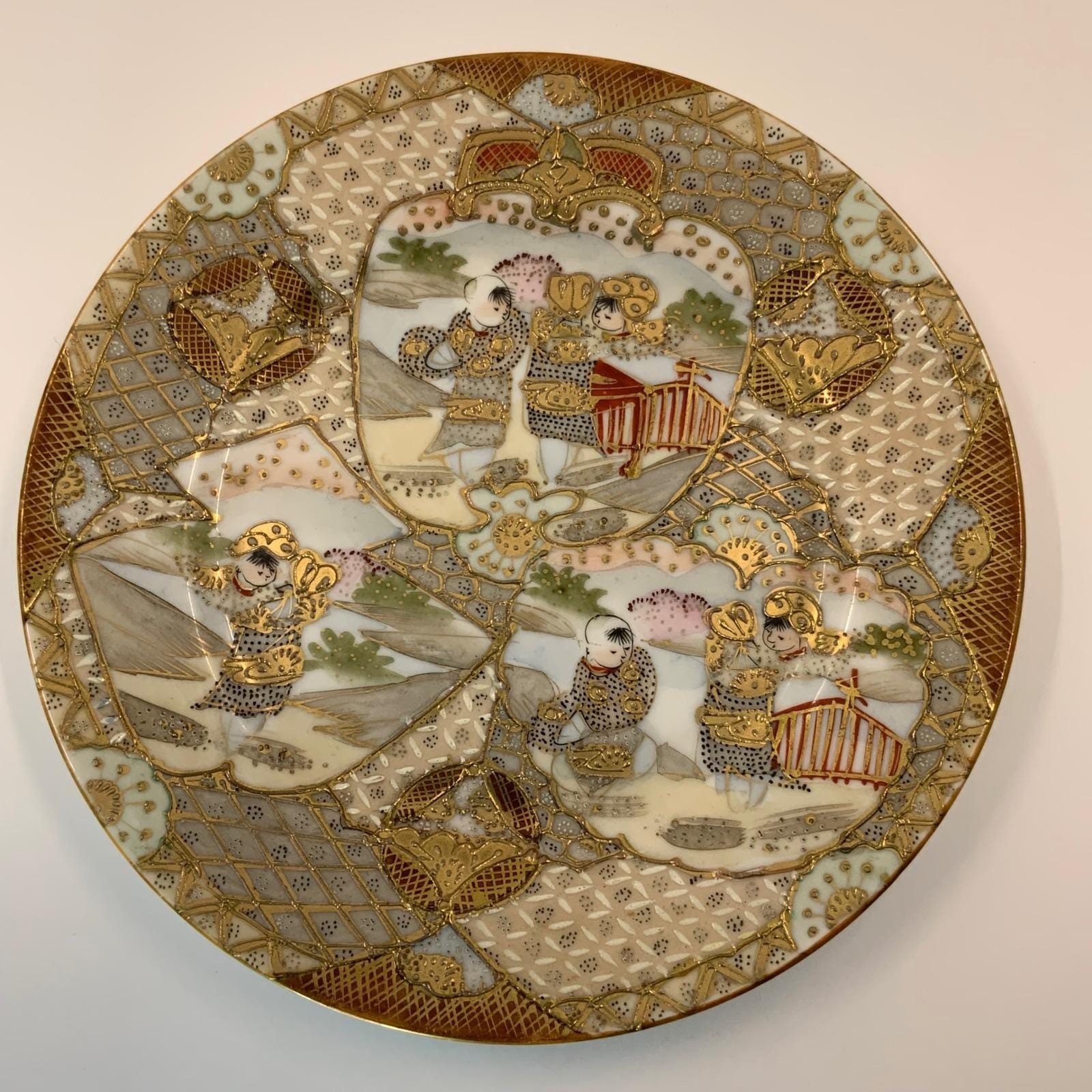 Vintage Royal Satsuma Nippon Hand Painted Moriage Porcelain Gold Plate 7.25in