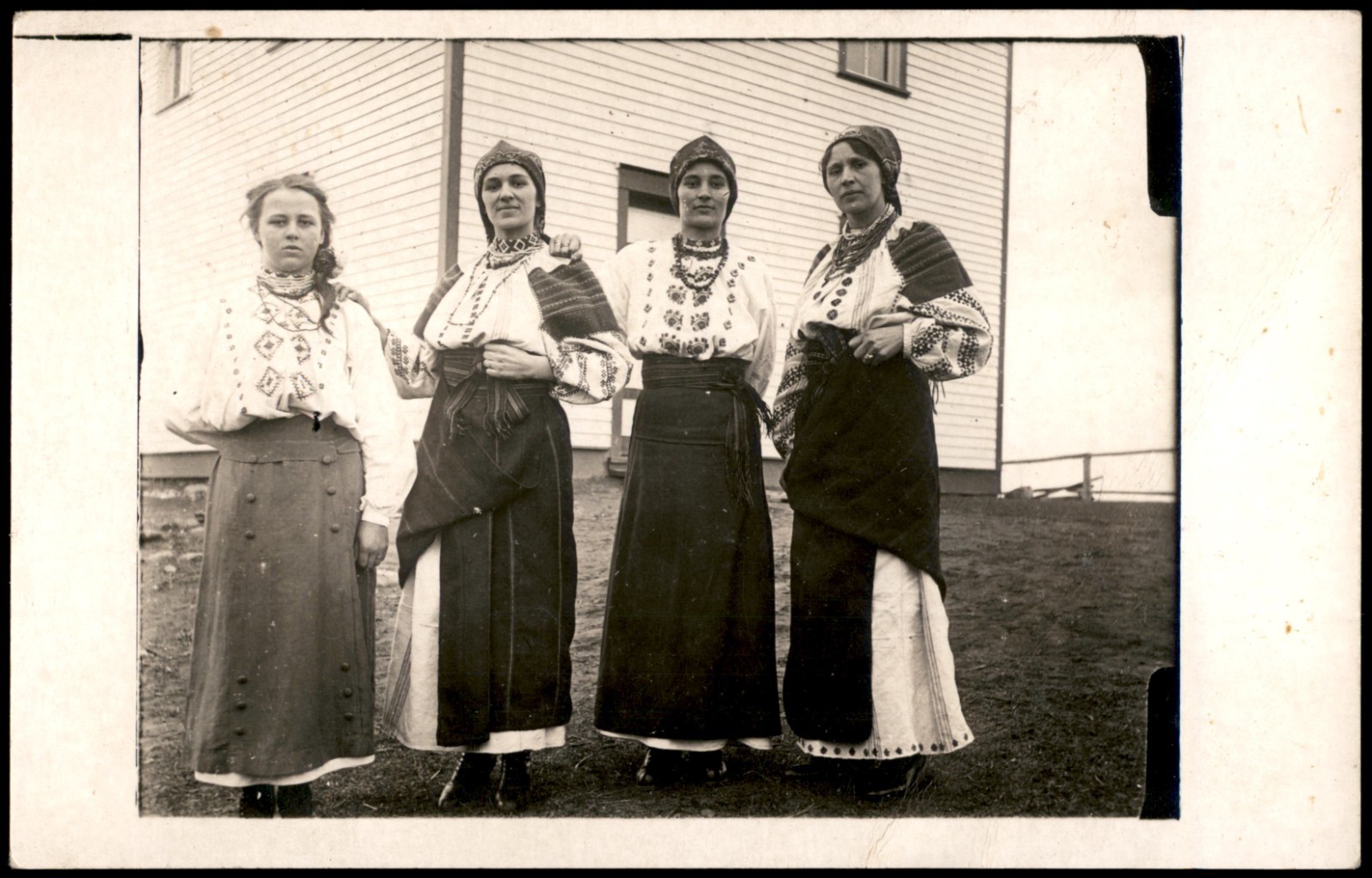 RPPC Four Women Traditional Ukrainian Slavic Folk Costume Dress Vintage Postcard