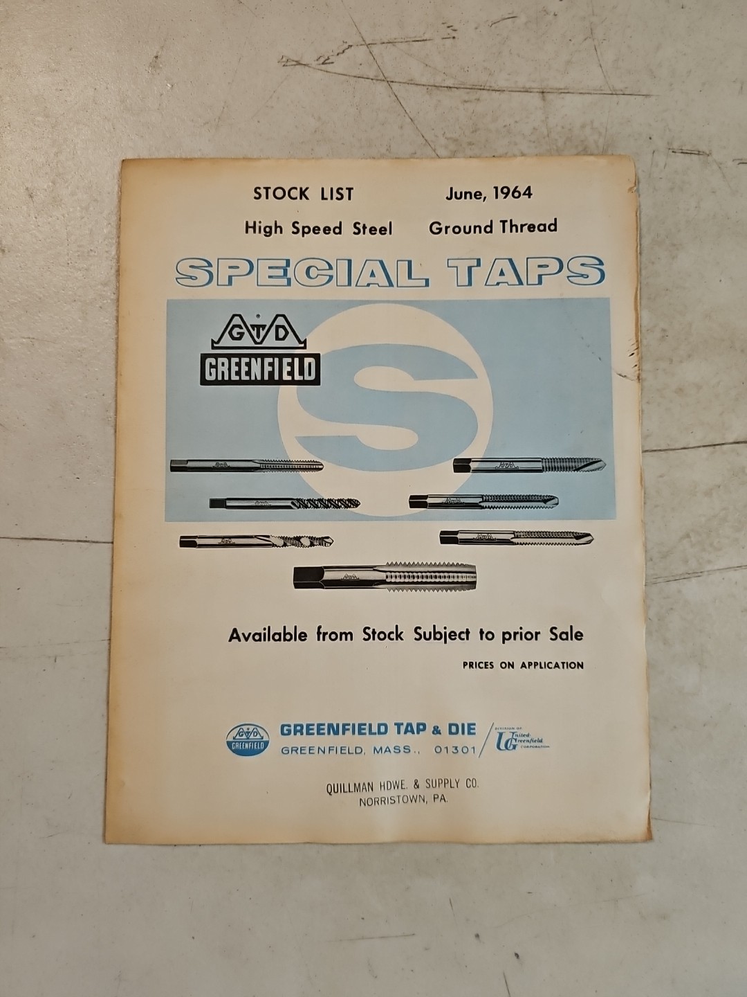 Vintage 1964 Greenfield Tap & Die Special Taps Brochure.