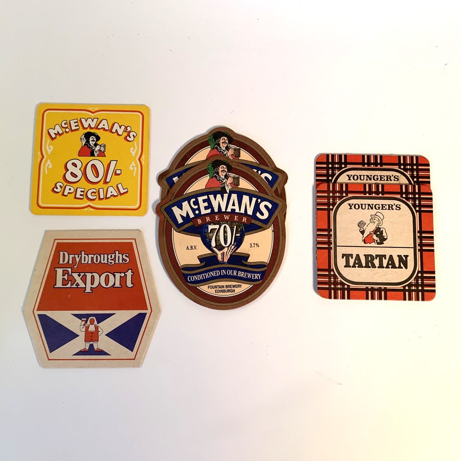 SCOTTISH BEER MATS Coasters Younger\'s McEwan\'s Drybroughs Vintage Lot of 6 UK
