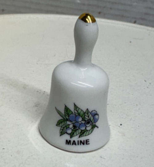 Vintage State Maine Bell Berry Gold White Ceramic Collectible Souvenir Minature Vintage State Maine Bell Berry Gold White Ceramic Collectible Souvenir Minature