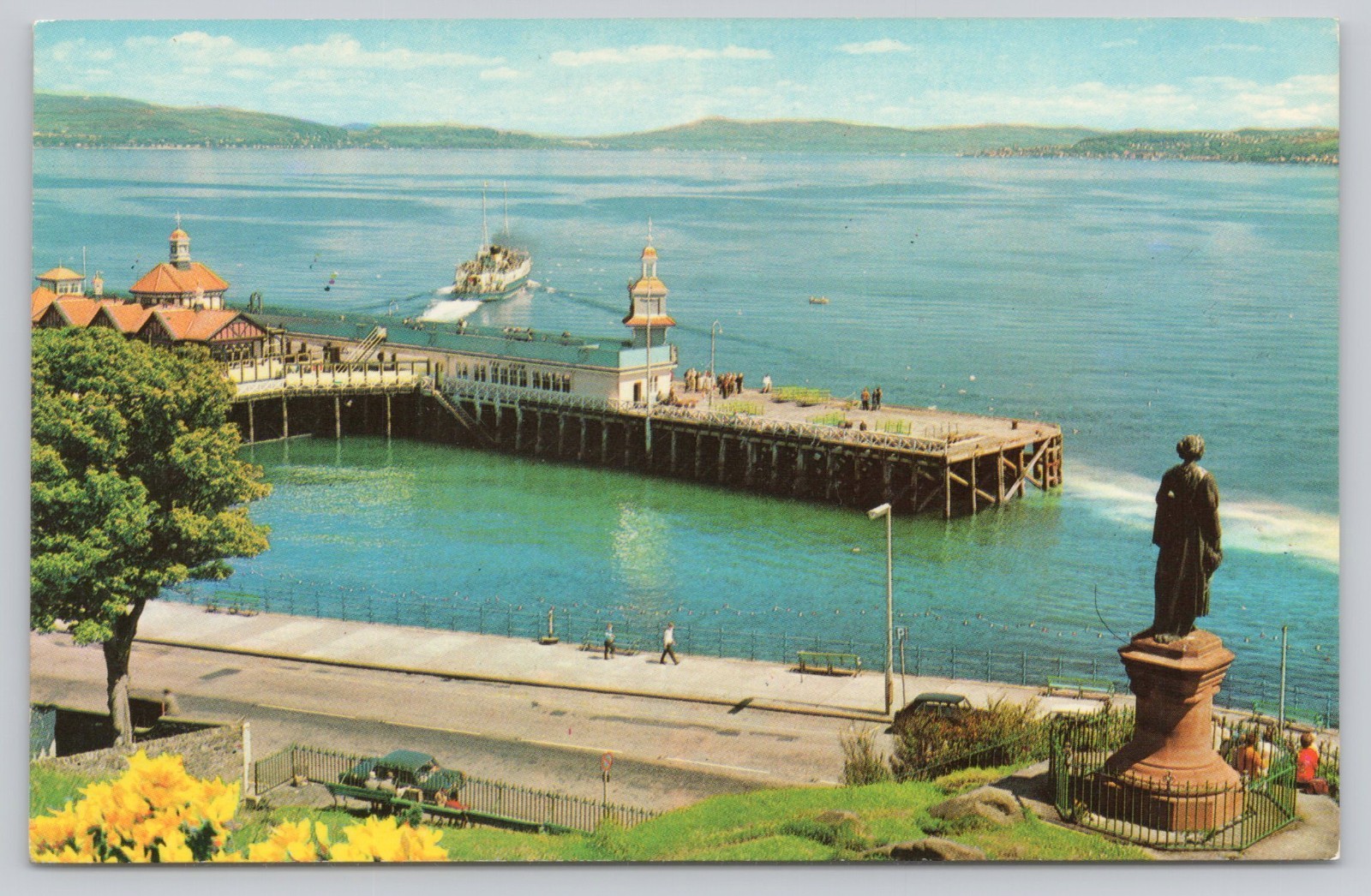 Pier & Highland Mary Statue at Dunoon Scotland Vintage Scottish Postcard