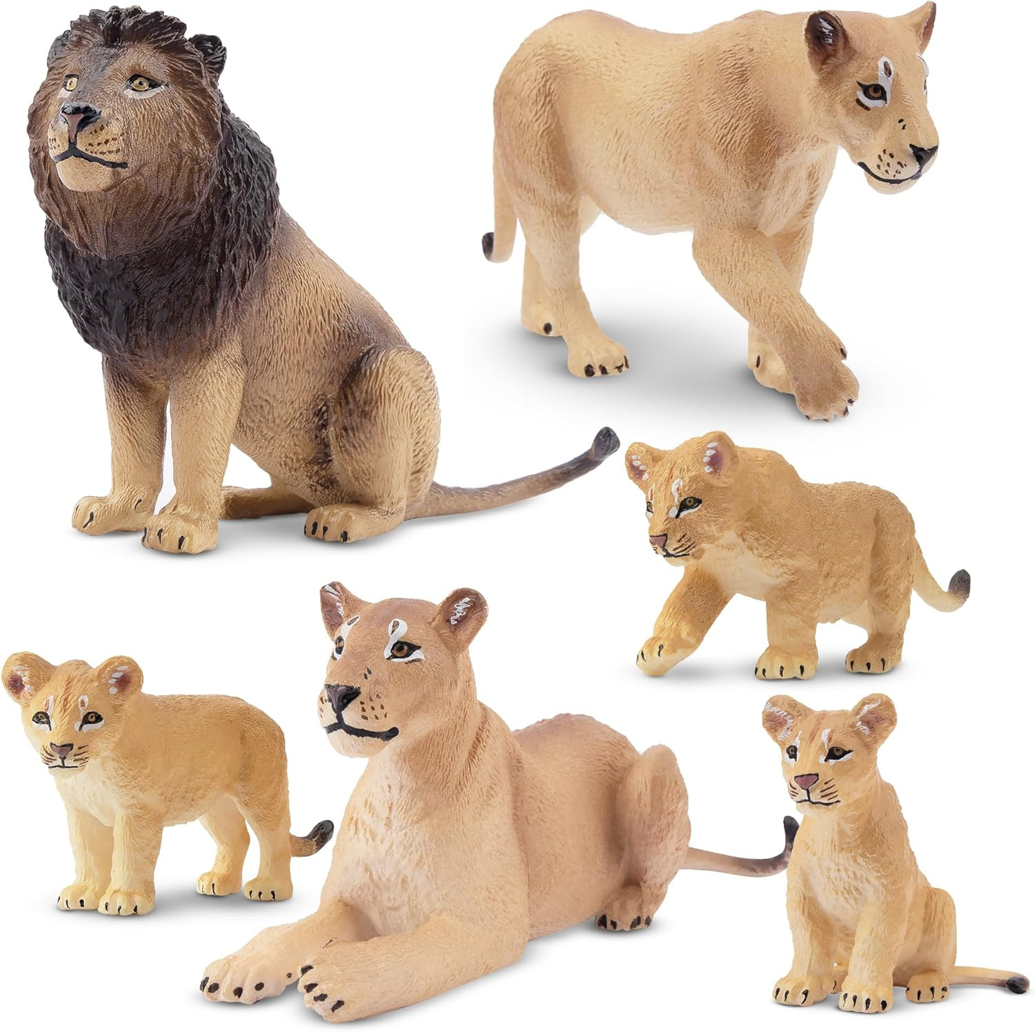 6PCS Realistic Lion Figurines with Lion Cubs, 2-5\