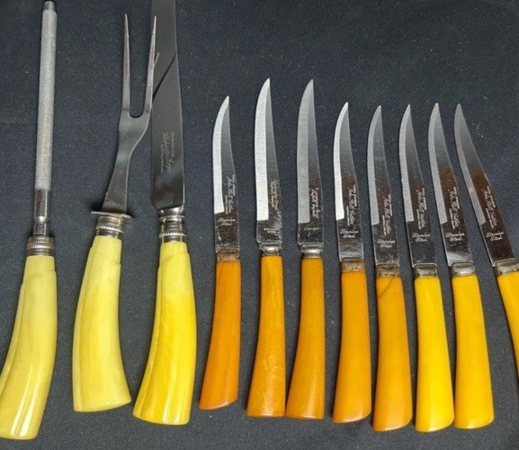 vintage sheffield Butterscotch knife set