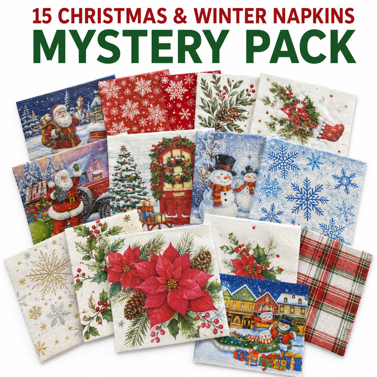 15 Christmas Winter Paper Napkins Mystery Pack Assorted Designs Decoupage Crafts