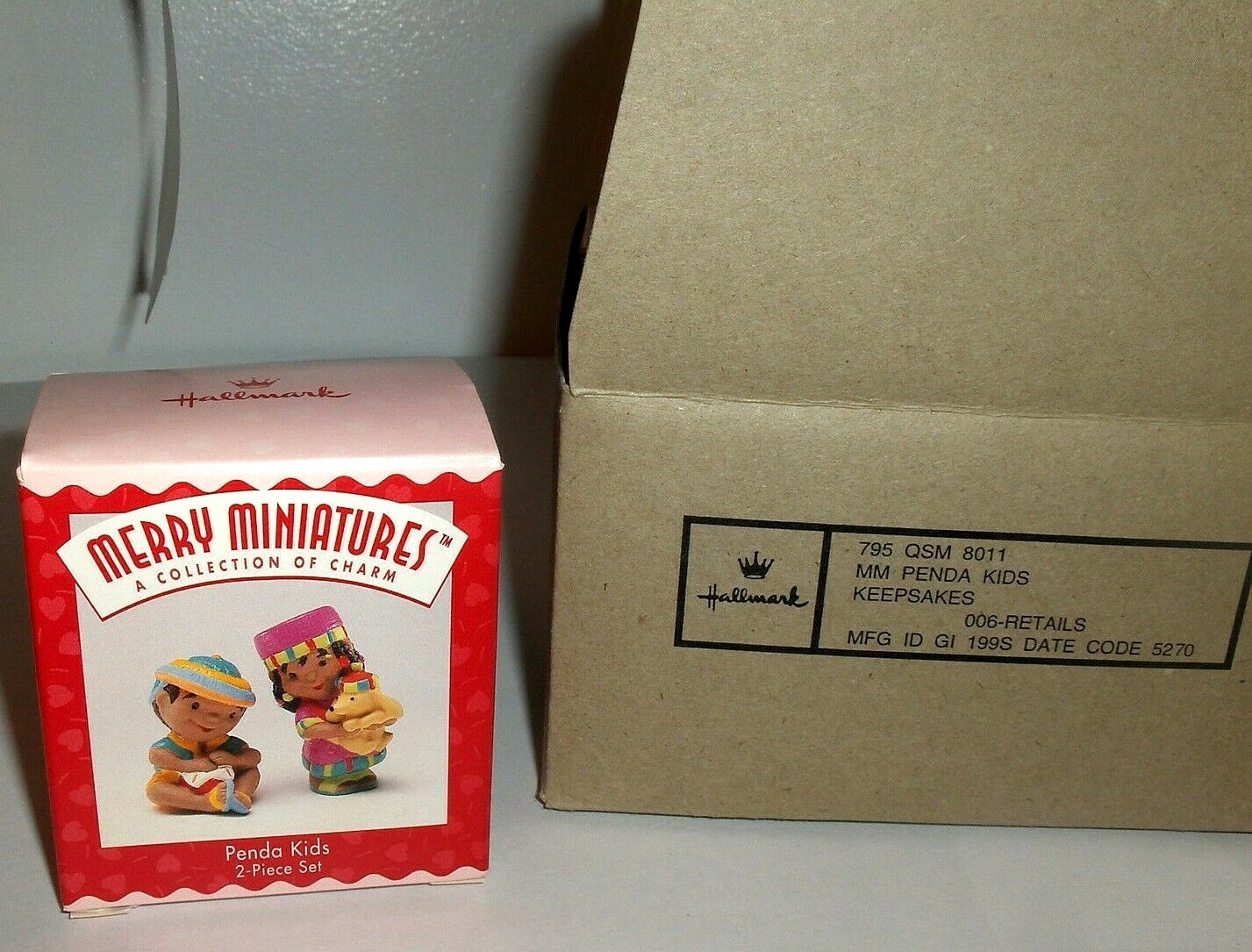 Penda Kids`1996`Merry Miniatures-2 Piece,Hallmark Christmas Figurine Set- New