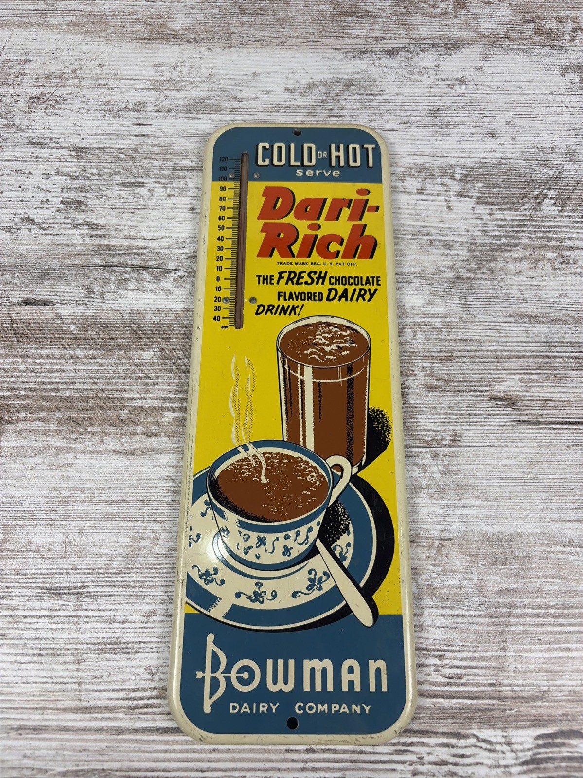 VINTAGE DARI-RICH CHOCOLATE DRINK THERMOMETER BOWMAN DAIRY