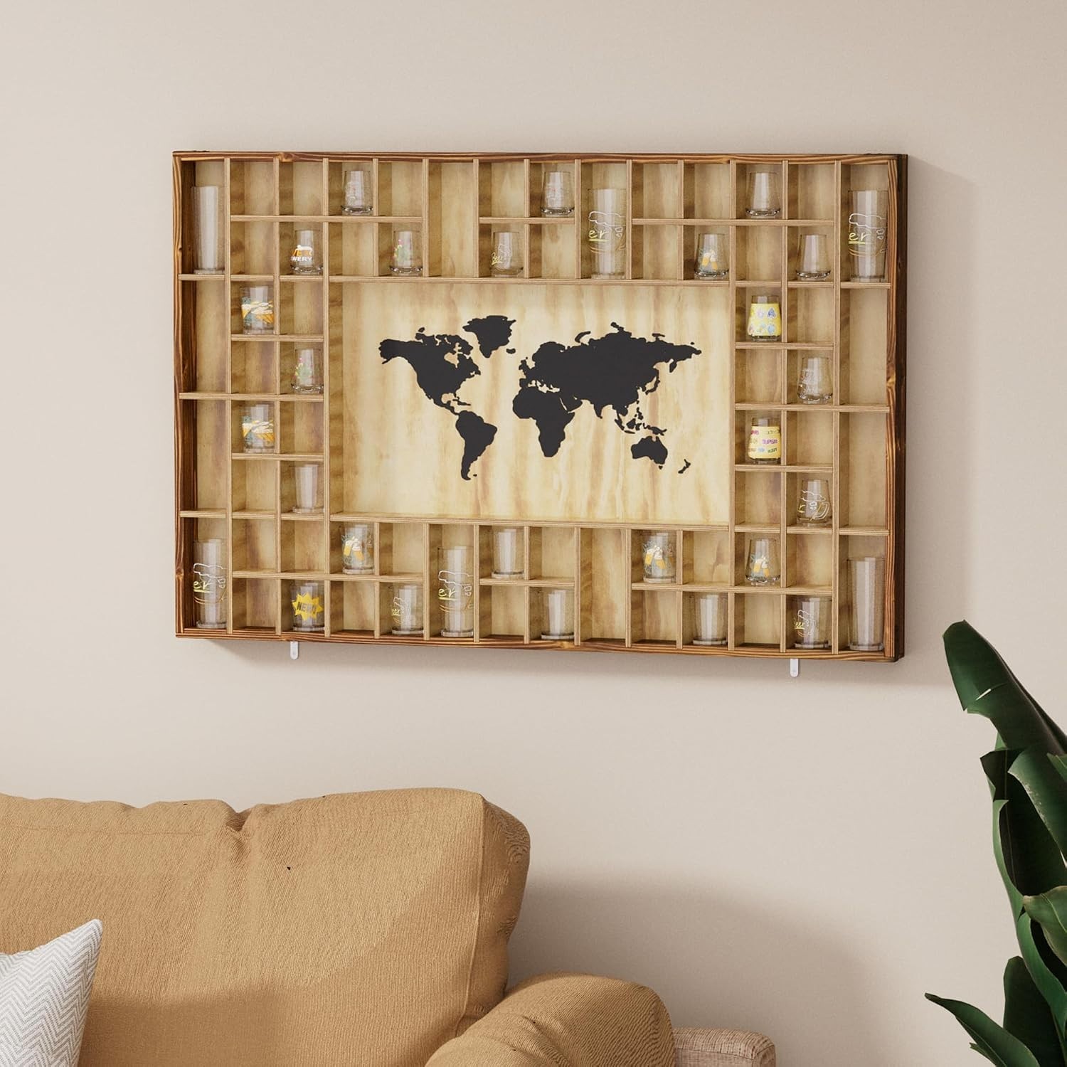 68 Large World Map Shot Glass Display Case Rustic Shot Glass Holder 37x 24.4in B