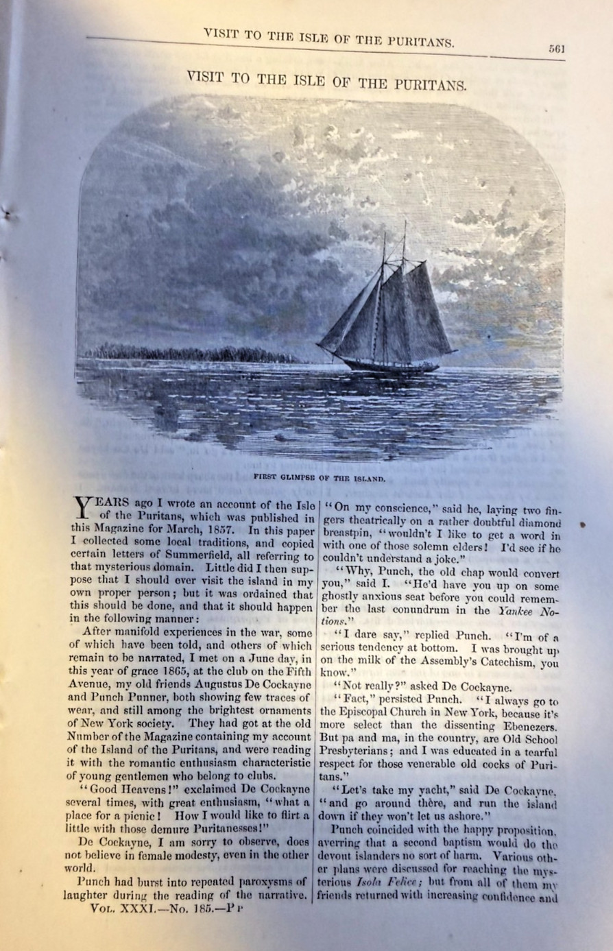 1865 Visit To The Isle Of The Puritans Short Story by John William De Fore