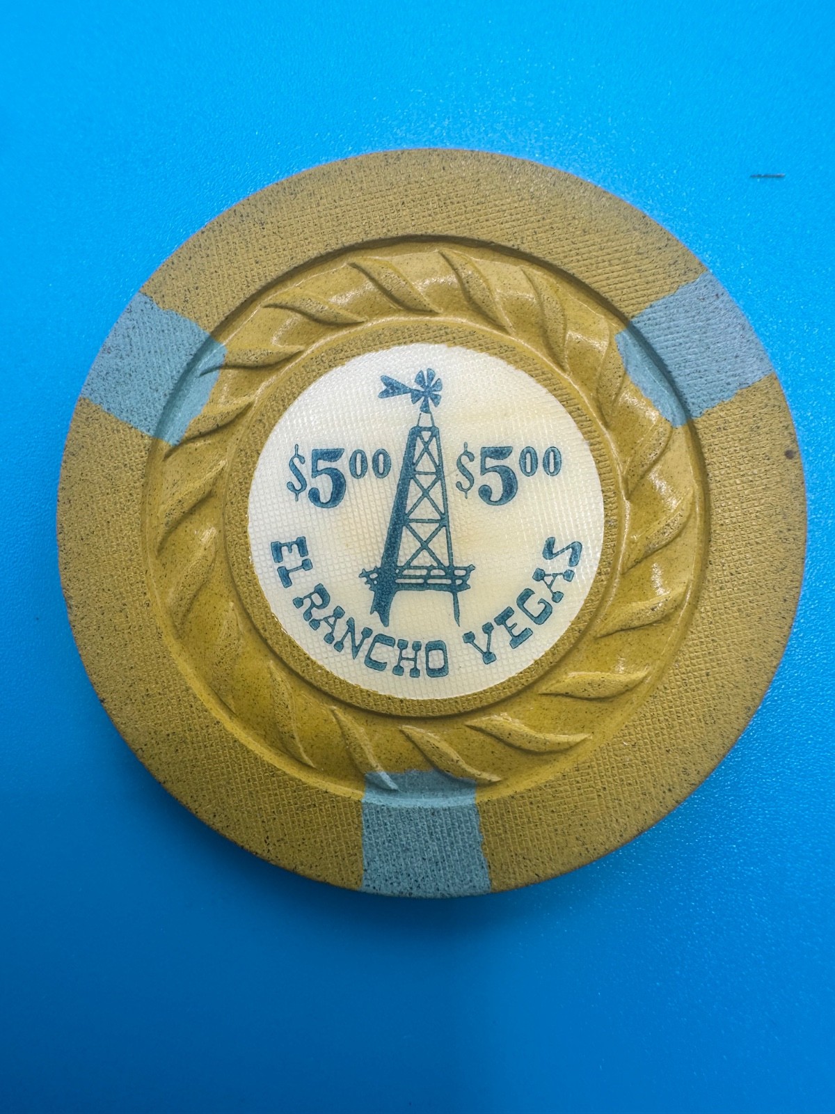 El Rancho Las Vegas, Nev. $5.00 Casino Chip - Las Vegas Nevada 1954 square edge