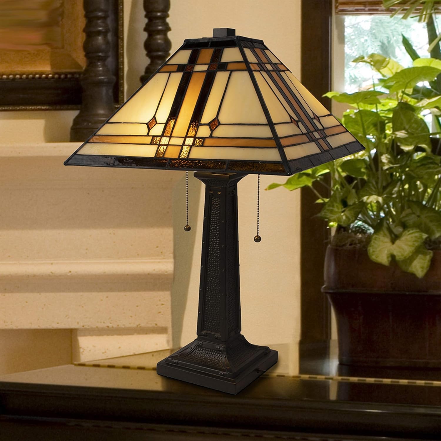 Lavish Home Tiffany-Style Table Lamp – 24" Lamp, Multicolor 