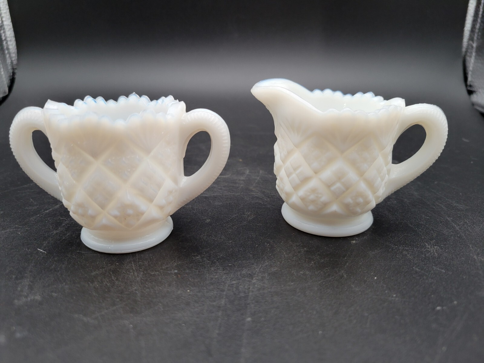 Vintage Westmoreland White Milk Glass Mini Child Size Quilted Creamer Sugar Bowl