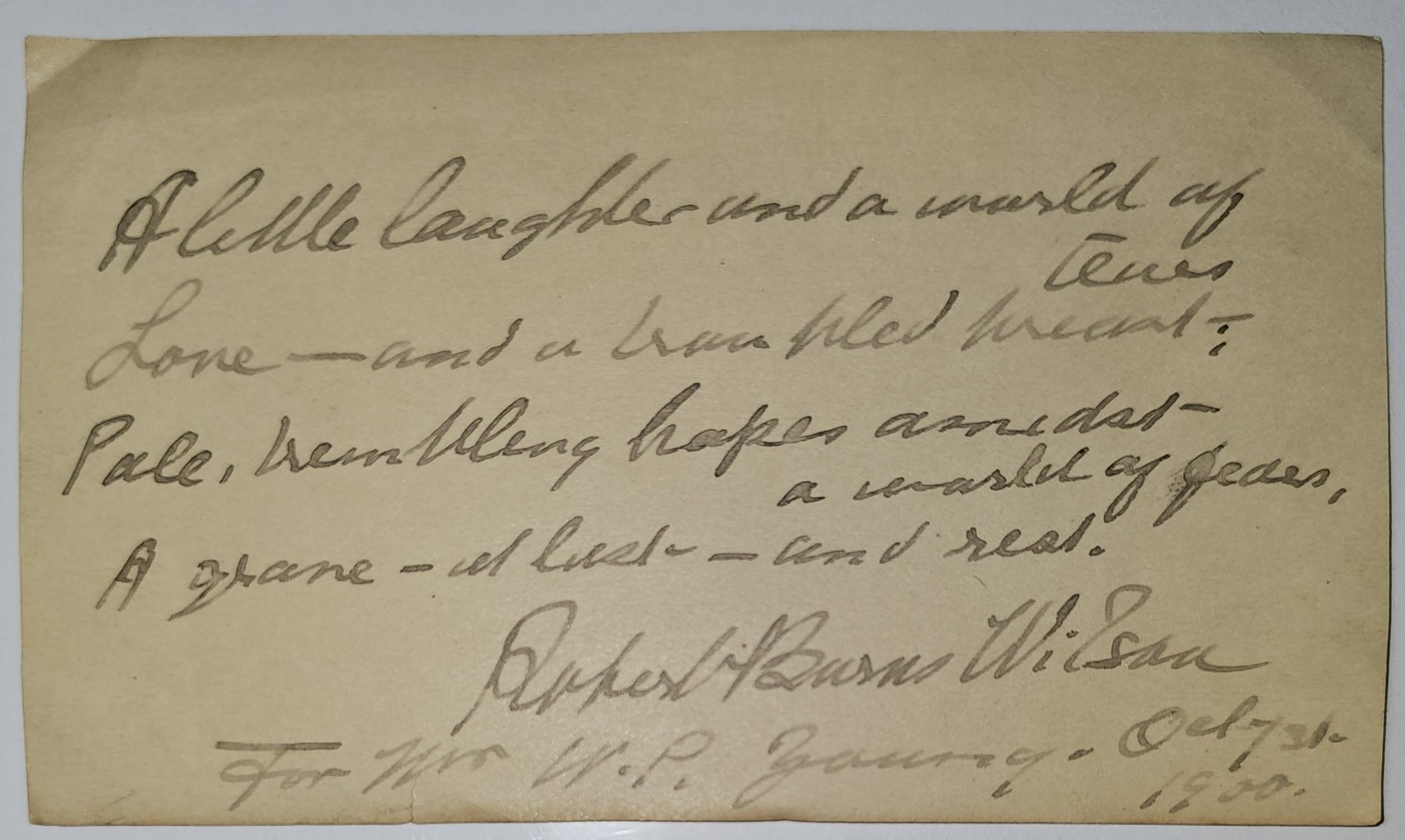 Rare Robert Burns Wilson Signed Original Poem – Handwritten Inscription (1900)