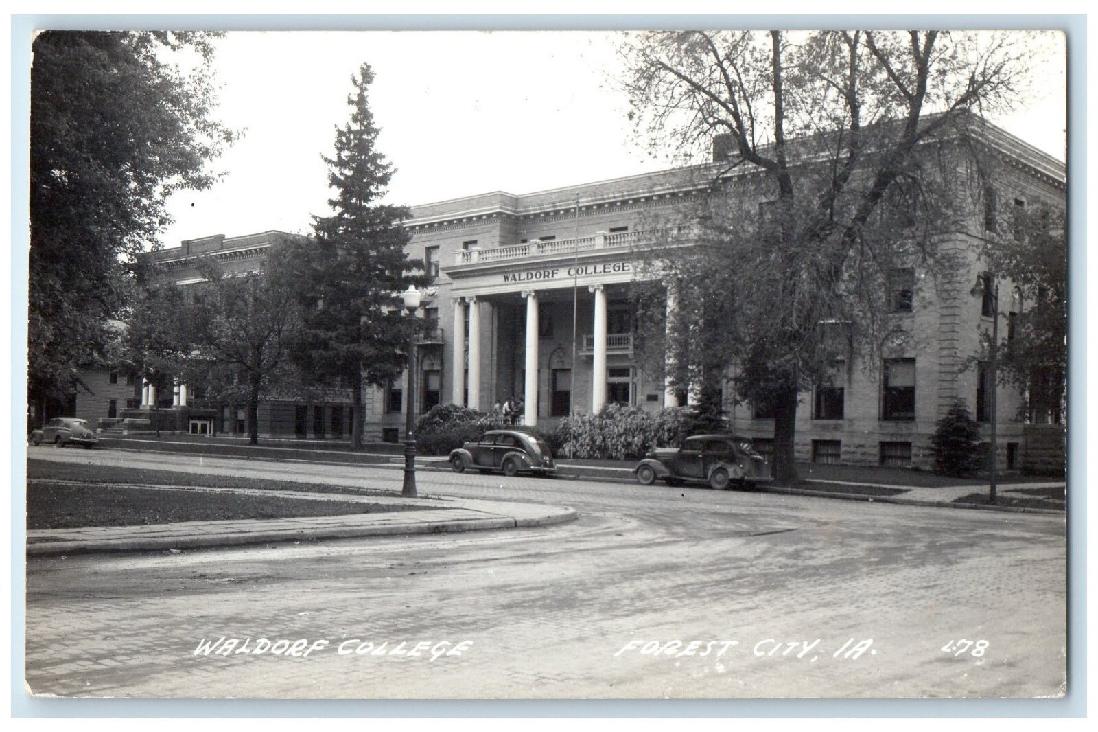 c1940\'s Waldorf College Building Cars Forest City Iowa IA RPPC Photo Postcard