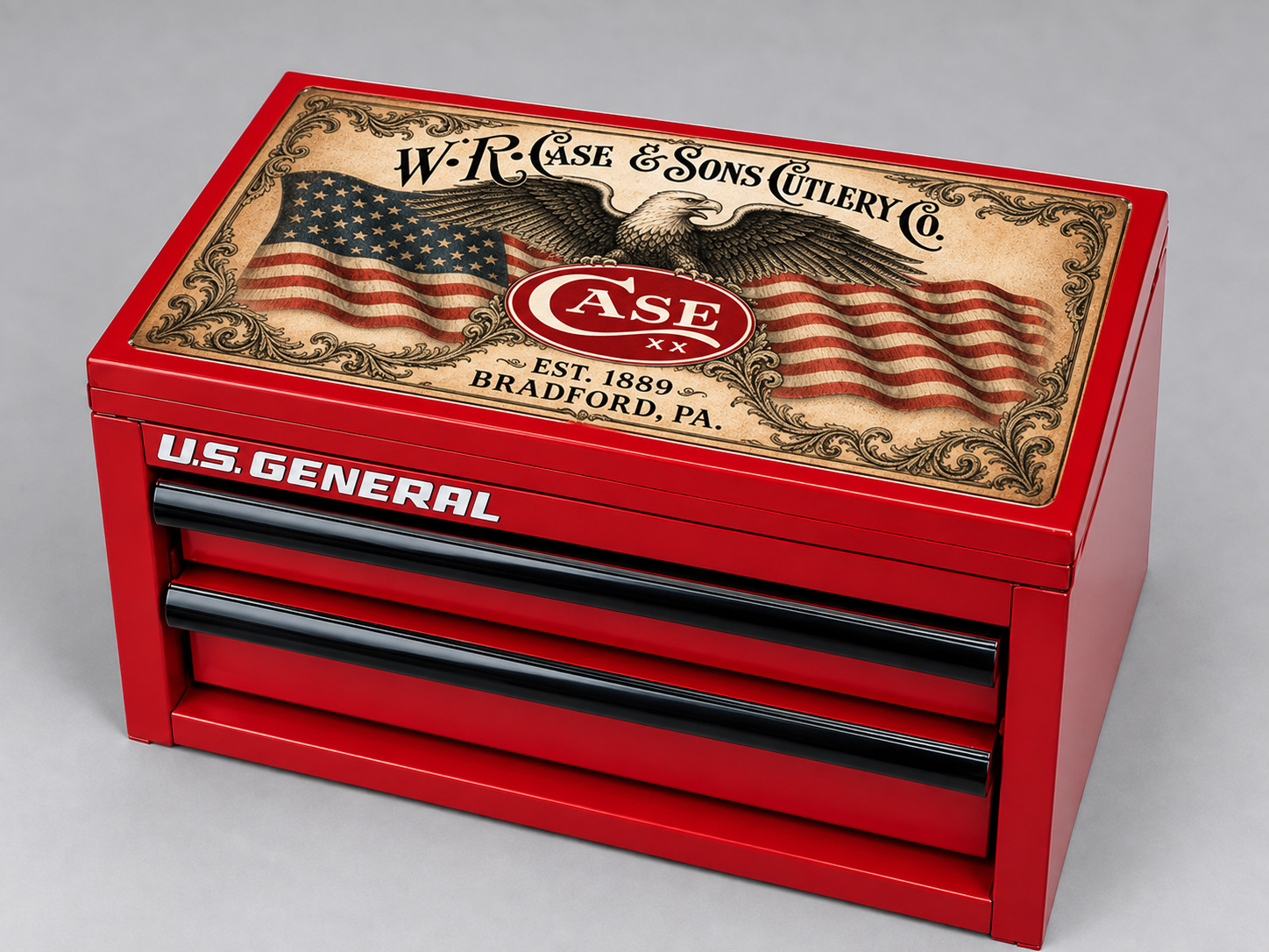 Case xx Knives custom mini toolbox display set with magnetic bottle opener