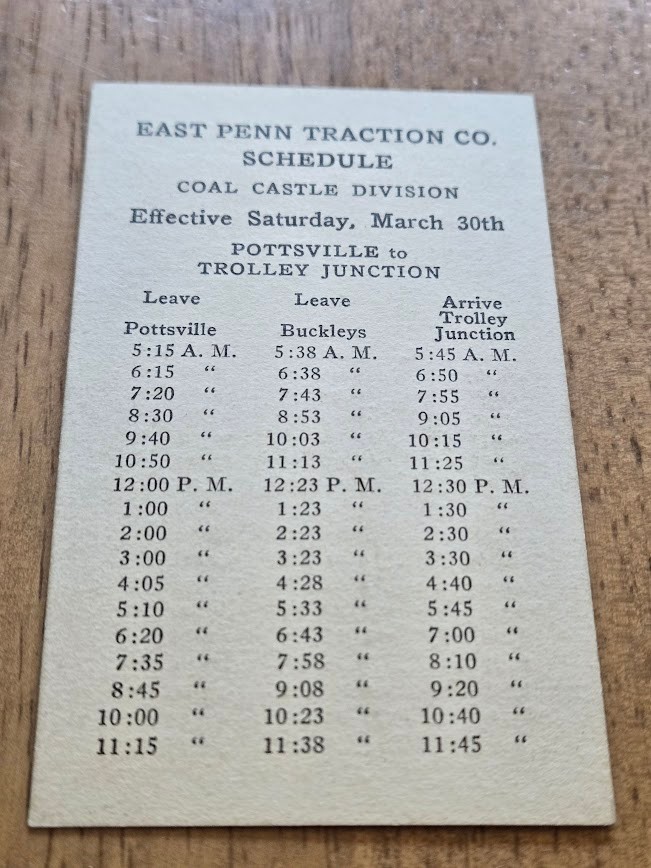 EAST PENN TRACTION CO. TIMETABLE PENNSYLVANIA POTTSVILLE pre-1920 EAST PENN TRACTION CO. TIMETABLE PENNSYLVANIA POTTSVILLE pre-1920