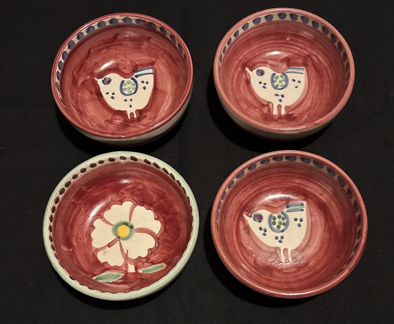 4 ~ Solimene Vietri Hand Painted 4 Inch Dip Bowls  / Italy   (FREE SHIPPING)