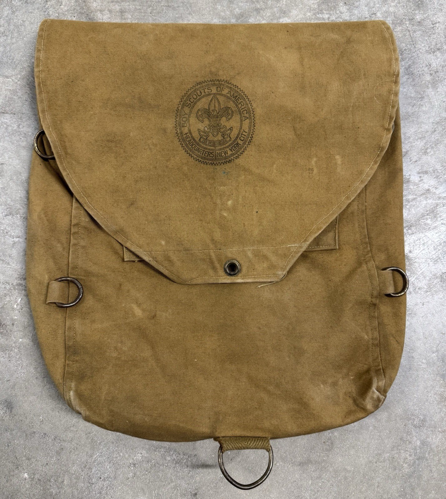 Vintage Boy Scouts Canvas Backpack 573 Haversack 1940s 1950s New York City Stamp