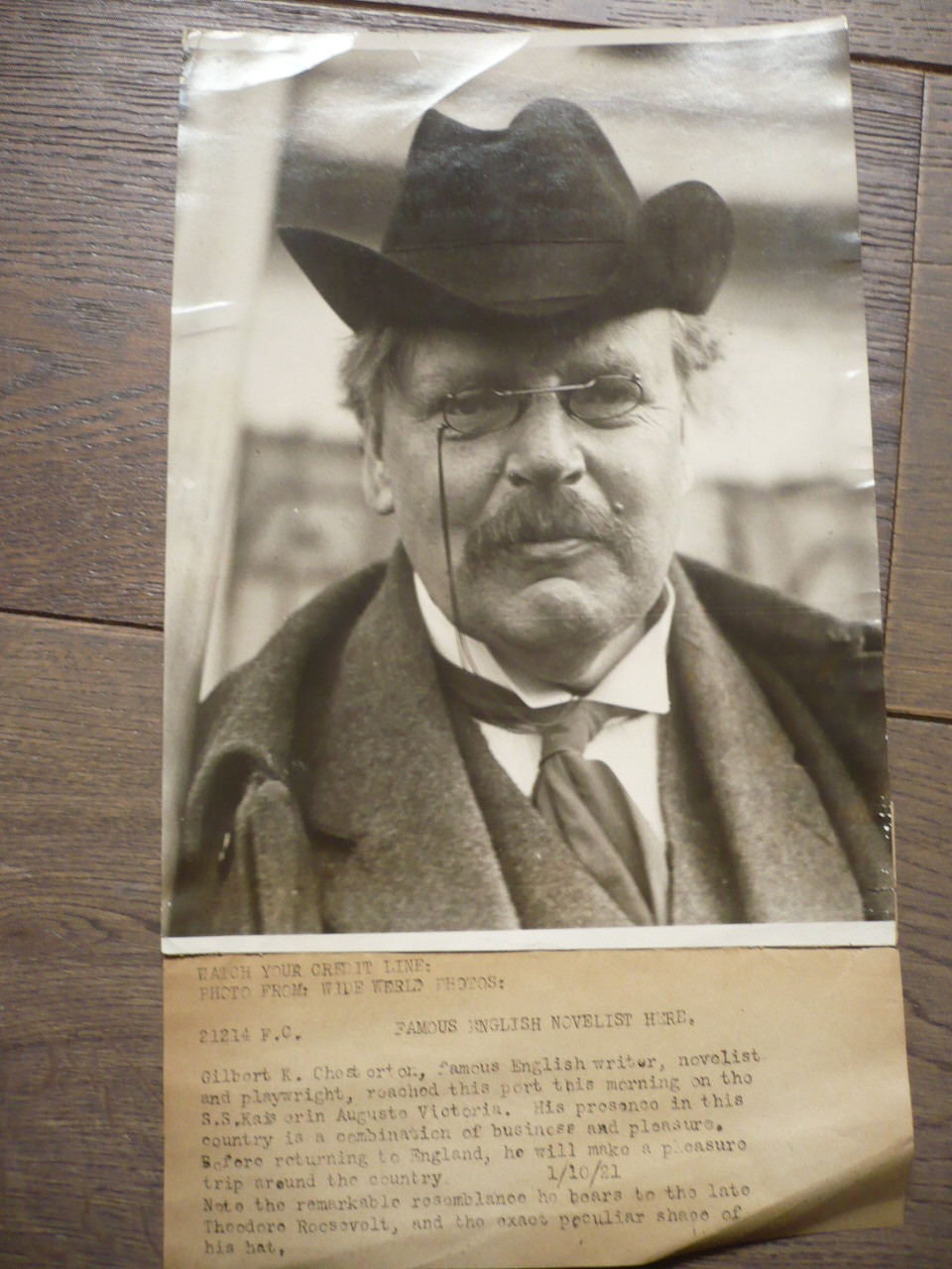 RARE 1921 PHOTO OF GILBERT K. CHESTERTON