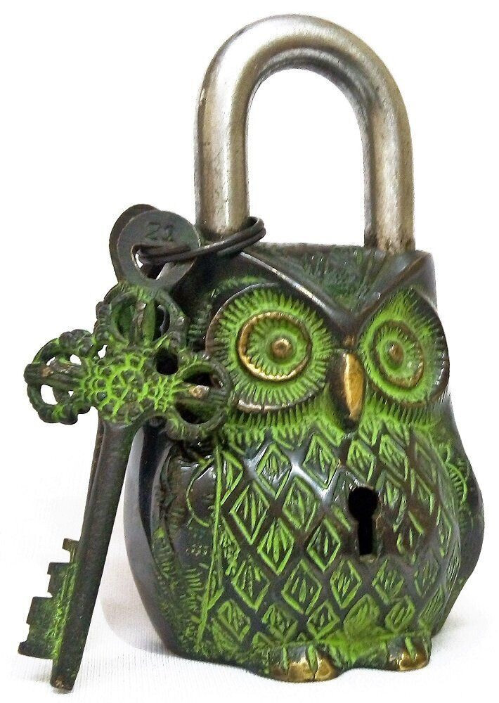 Owl Shaped Brass Lock Antique Handcrafted Locks 2 kye Antique Padlock Security
