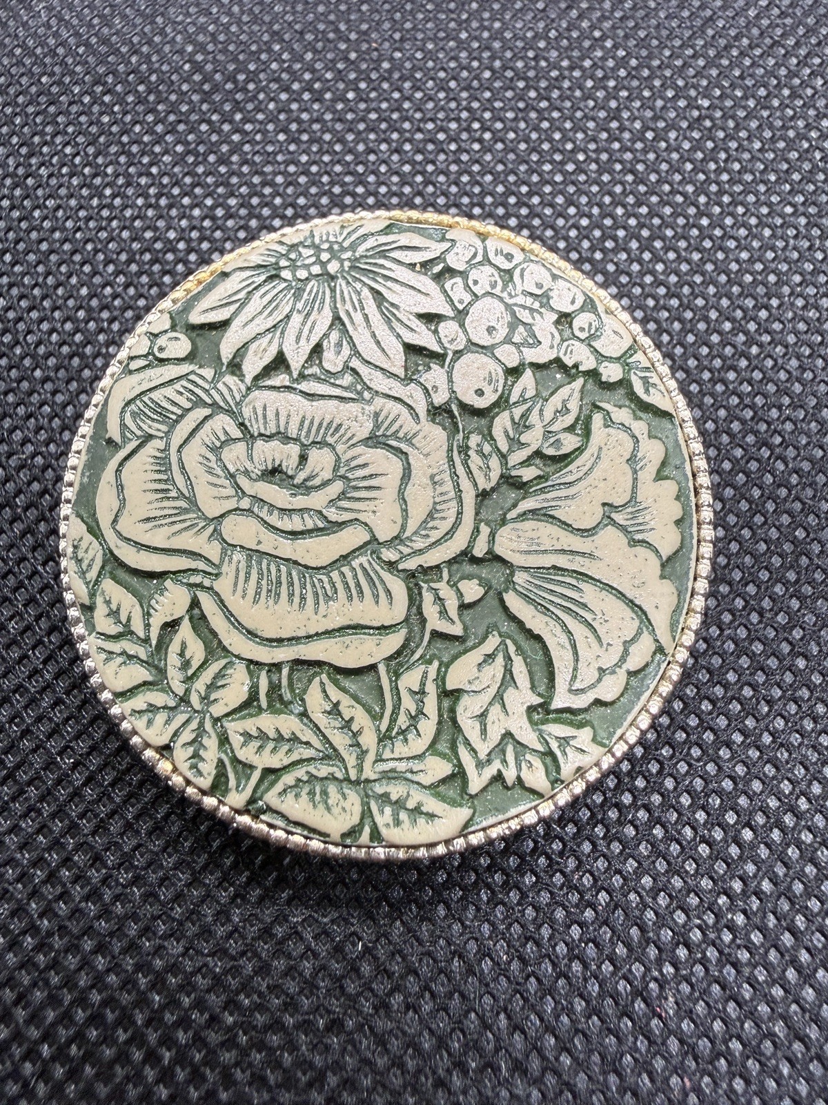 Vintage Estee Lauder Aliage Solid Perfume Round Compact Country Flower Full Rare