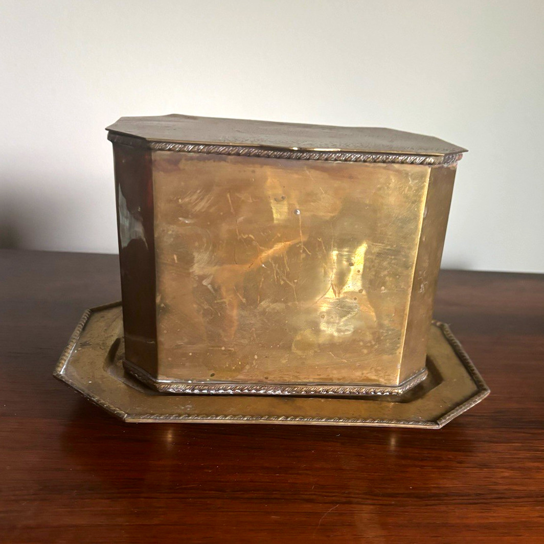 Vintage Mottahedeh Brass Box Tea Caddy with Plate Stand India