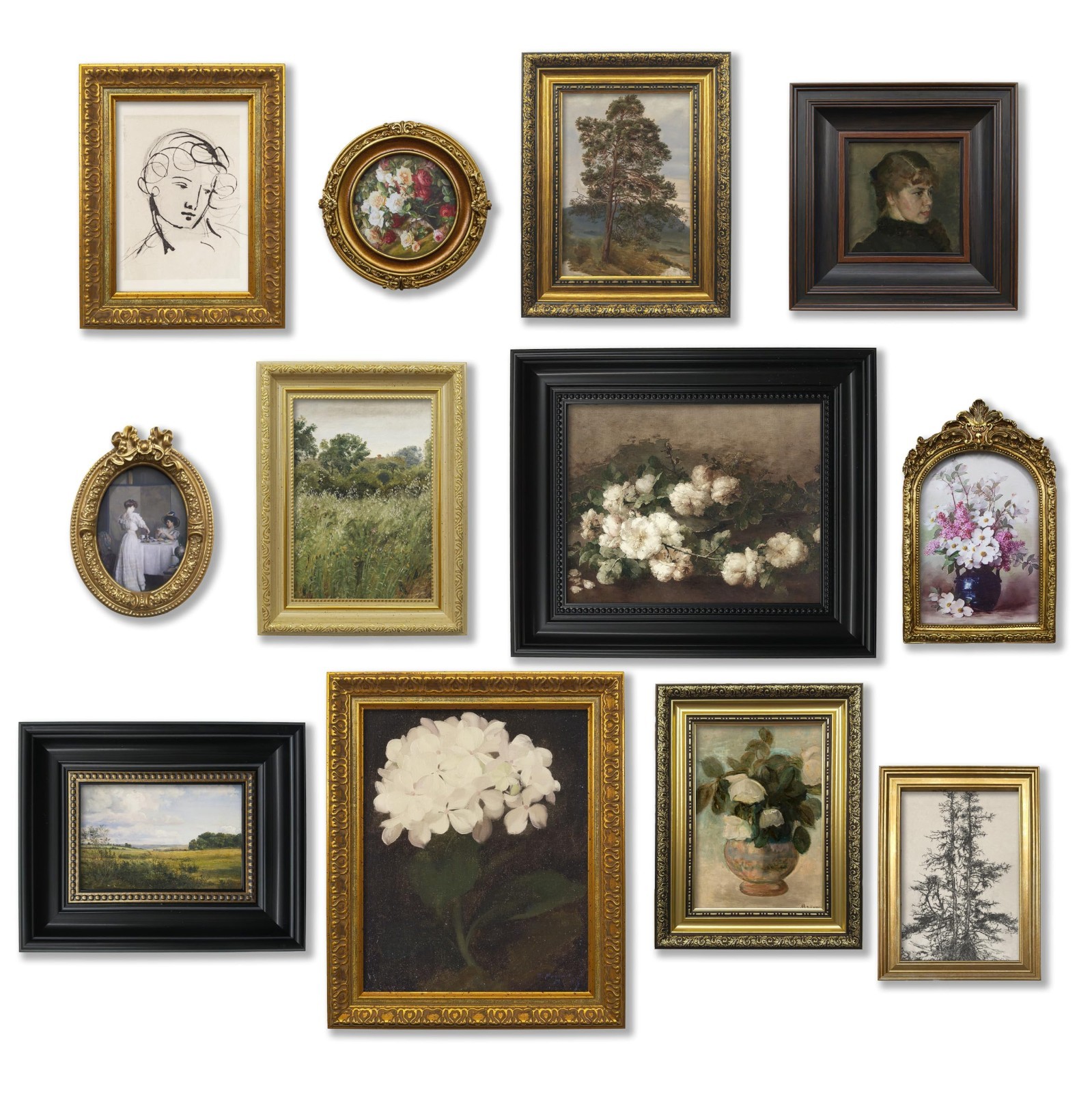 12 Pcs Vintage Picture Frame Set for Gallery Wall — Antique Gold & Brass, Sizes