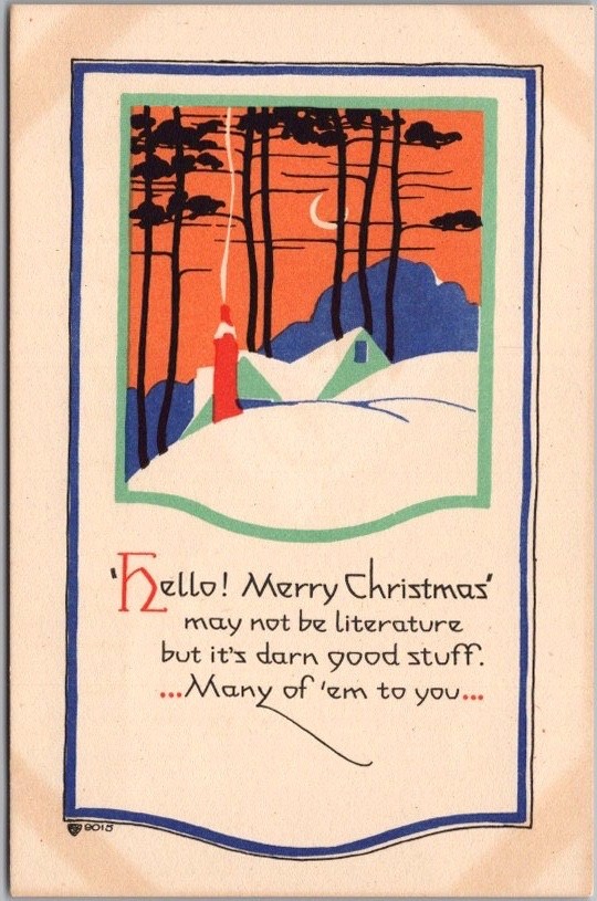c1910s Art Deco MERRY CHRISTMAS Postcard Winter House Scene -P.F. VOLLAND Unused