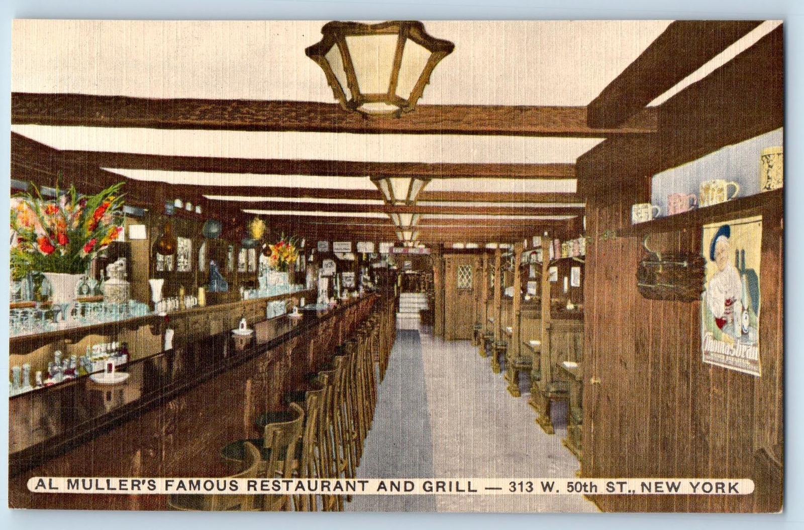 New York City New York Postcard Al Muller\'s Restaurant And Grill Interior c1940s
