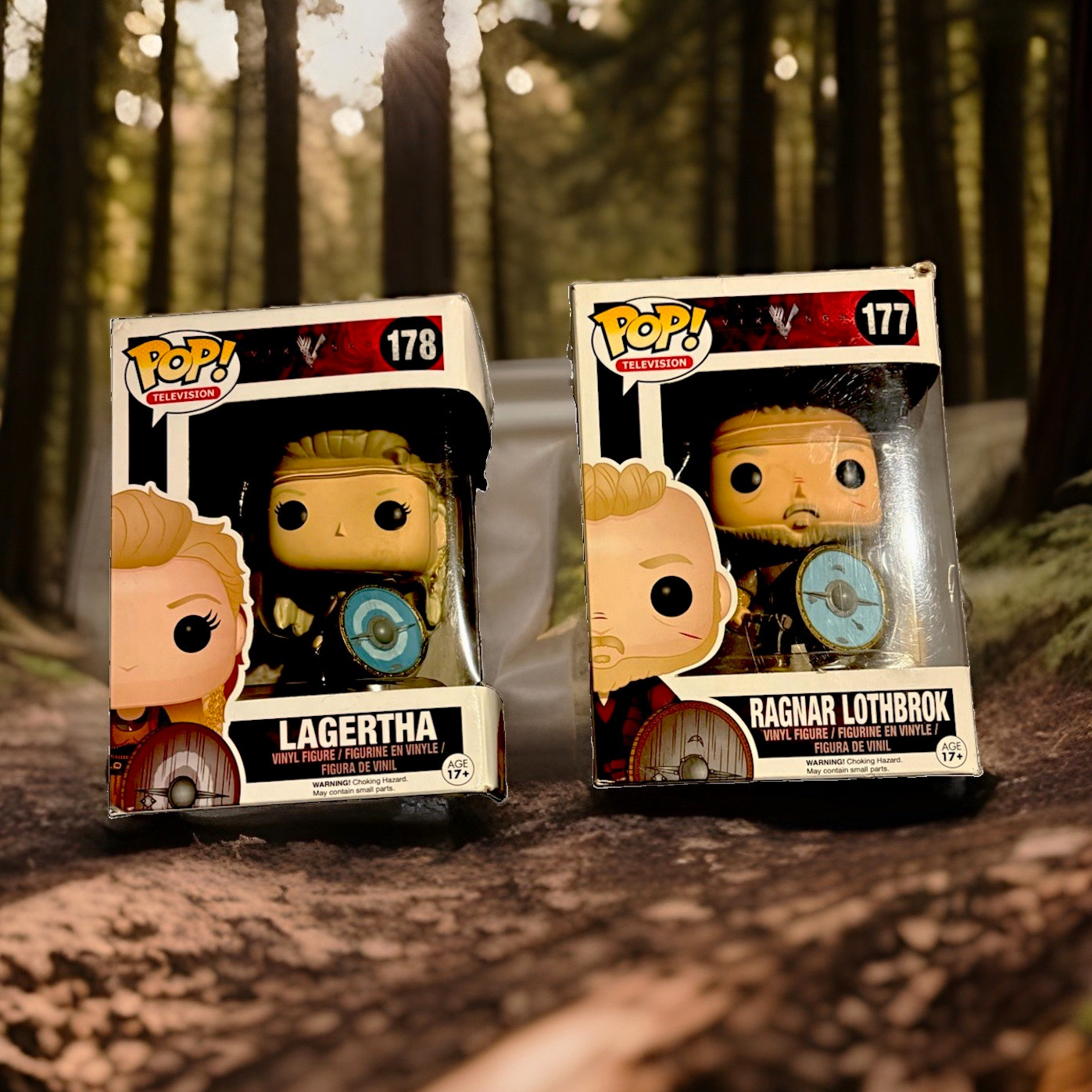 Funko Pop Television Vikings Ragnar #177 + Lagertha #178 w/ Protector (2)