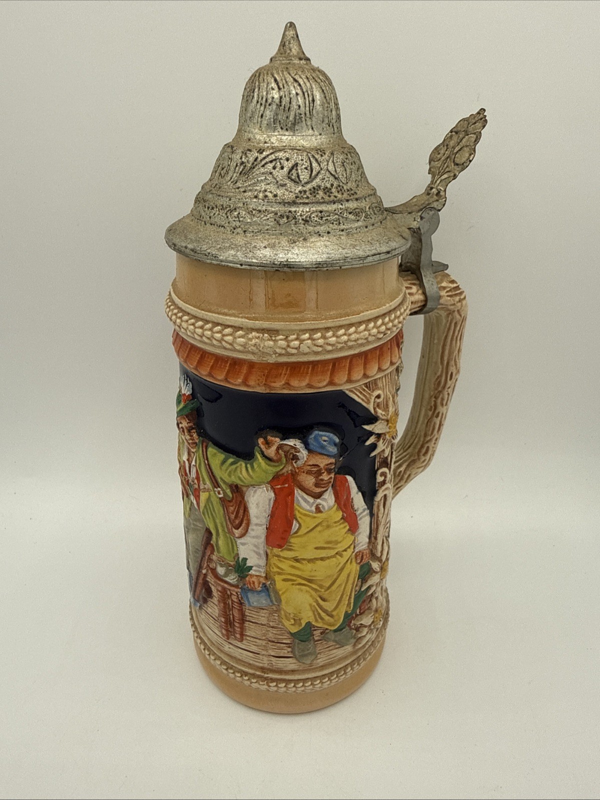 Vintage Gerz Germany Beer Stein w/Lid: Taverna Scene, 9.2