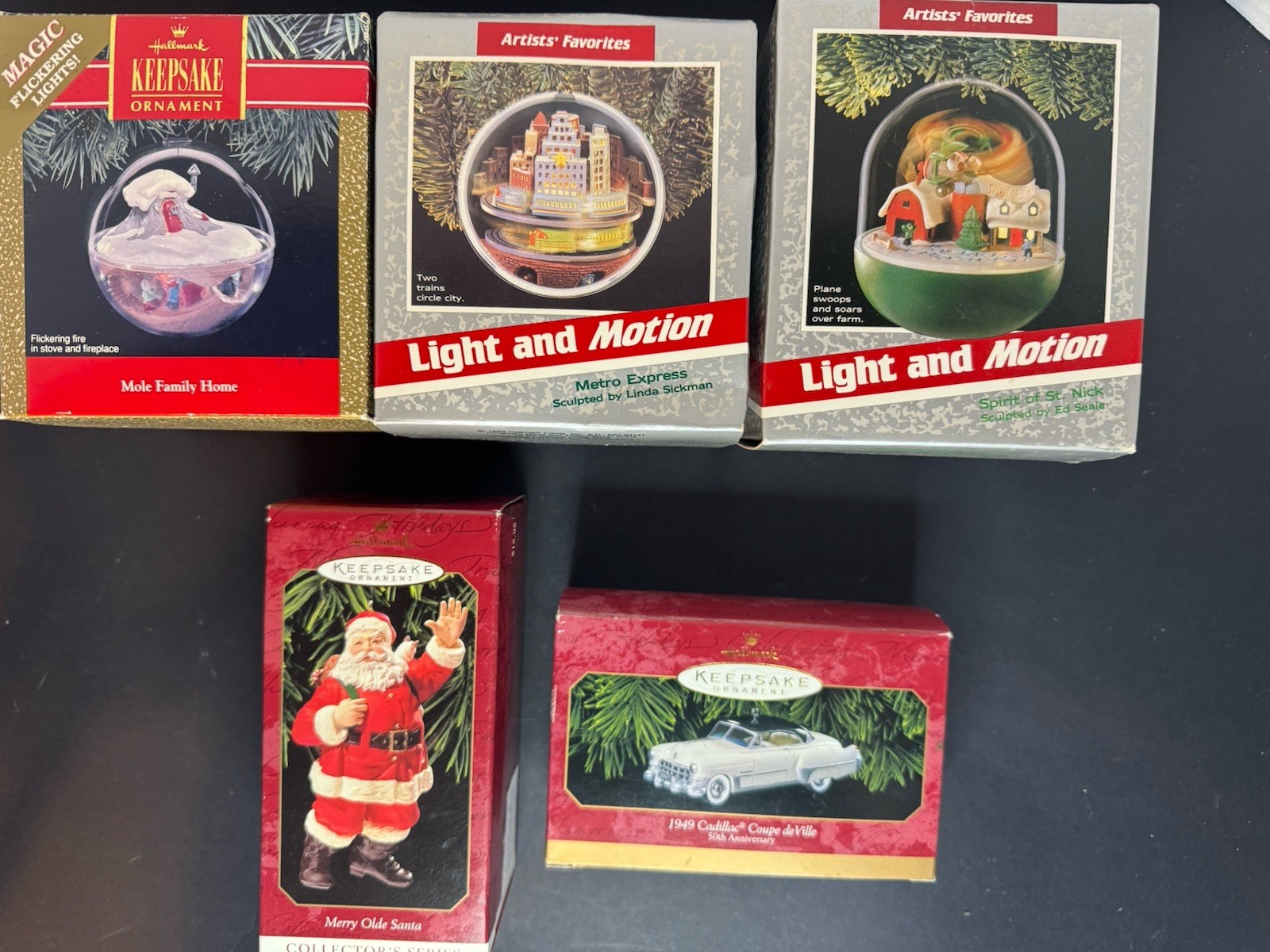 VINTAGE HALLMARK LIGHT & MOTION CHRISTMAS ORNAMENTS (LOT OF 5)