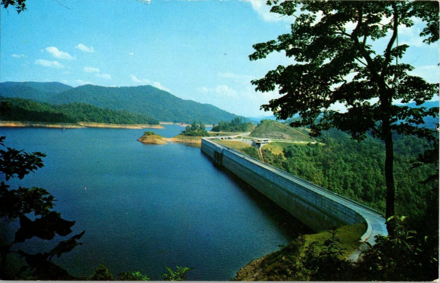 Vintage Fontana Dam NC Postcard 1956 Color King W. M. Cline Scenic View
