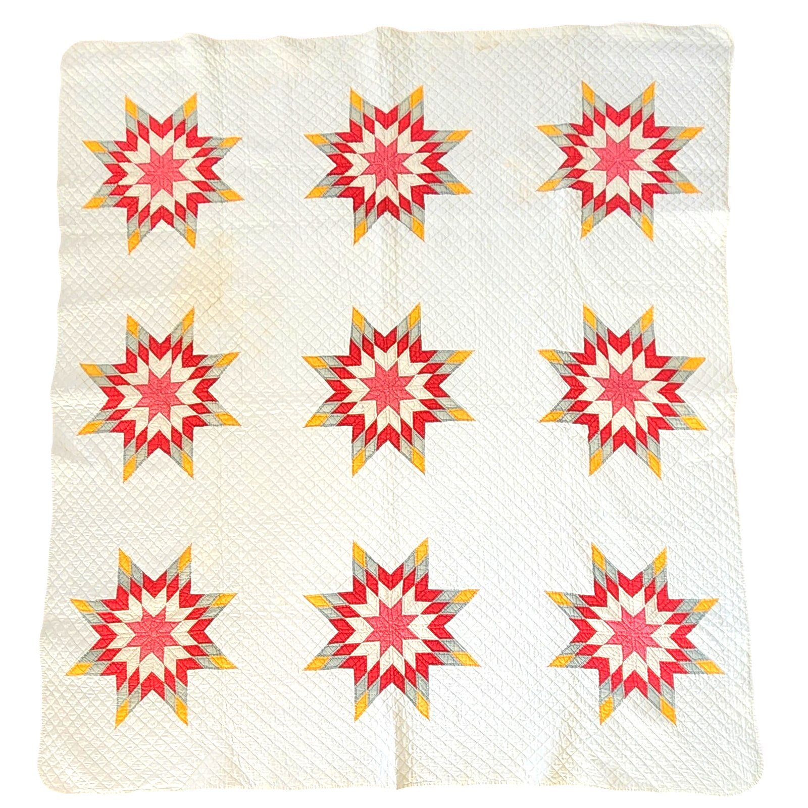 Antique Quilt 1800s Star of Bethlehem Cotton Turkey Red Cheddar Yellow Ivory Antique Quilt 1800s Star of Bethlehem Cotton Turkey Red Cheddar Yellow Ivory