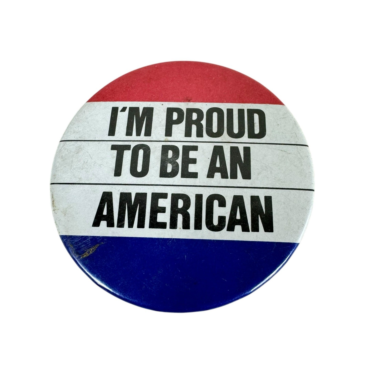Vintage I\'m Proud To Be An American Round Button Pin Safety Pin Back