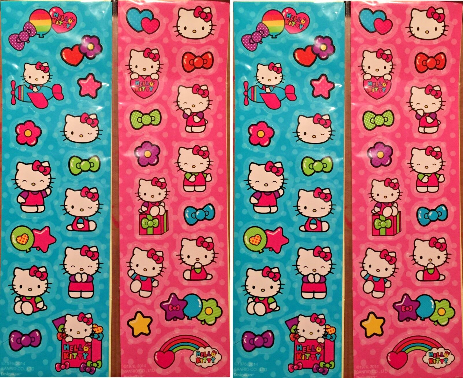 Sanrio HELLO KITTY Bright Teal PINK Stickers 4 Sheets Rainbow Airplane Stars