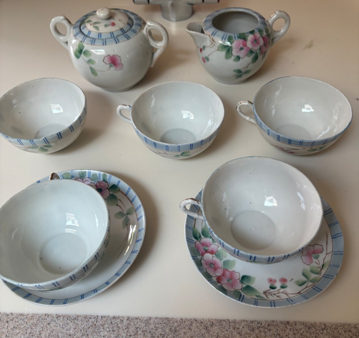 10 Piece Vtg 1920 Nippon Japan Covered Sugar Bowl Creamer 5 Cups 2 Saucers 10 Piece Vtg 1920 Nippon Japan Covered Sugar Bowl Creamer 5 Cups 2 Saucers