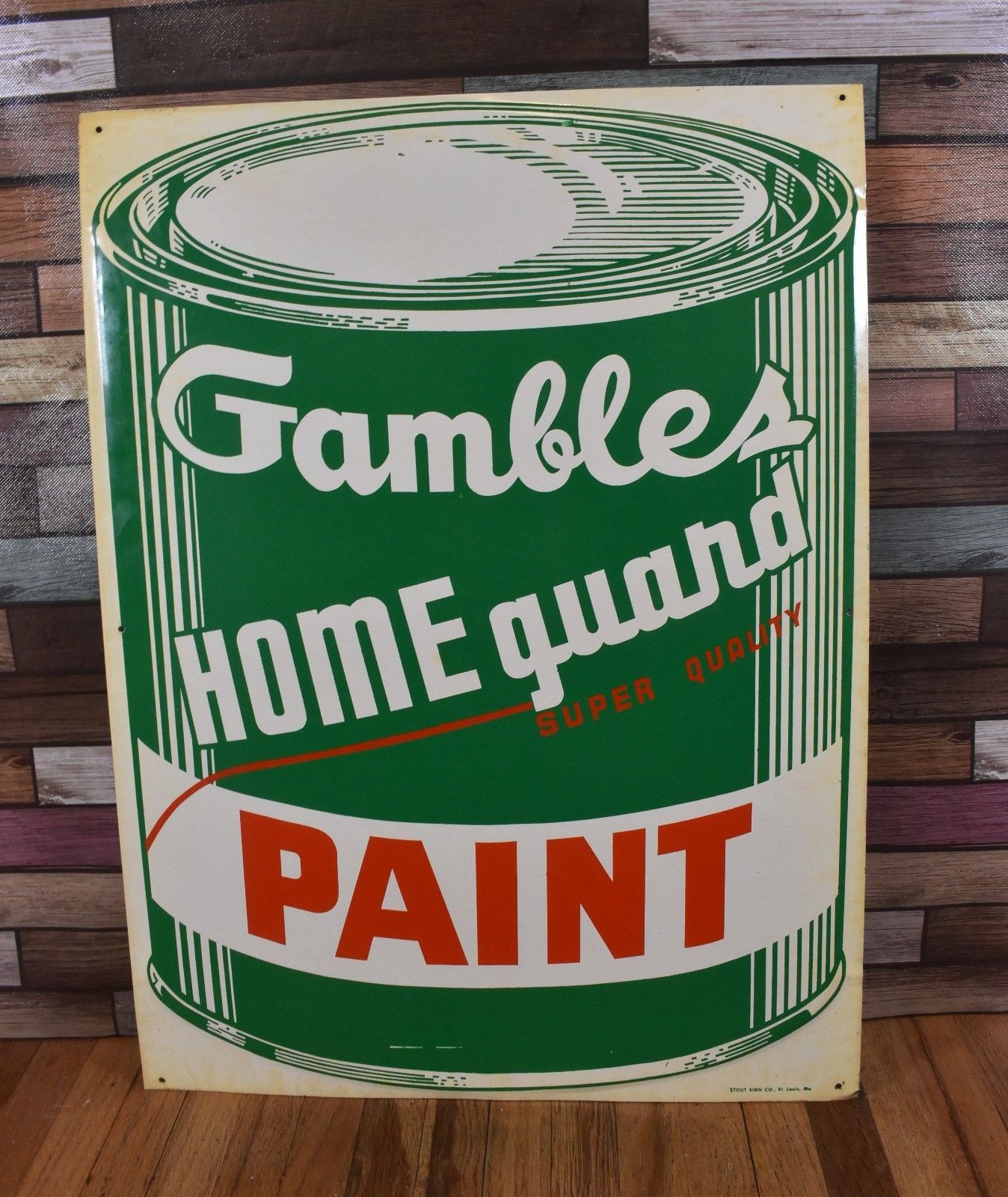 Vintage NOS Gambles Home Guard Super Quality Paint Can Advertising Tin Sign